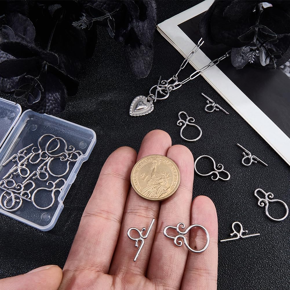 Beebeecraft 10 Sets Toggle Clasps 304 Stainless Steel Vintage Antique Style T Bar OT Toggle Clasp Connector for Necklace Bracelet Jewelry Making DIY Crafts