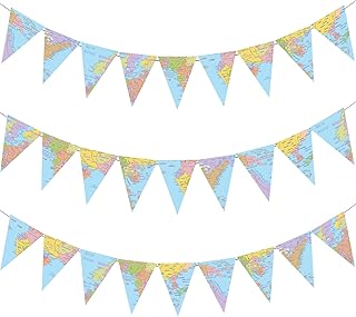 3Pcs Travel Theme Party Decorations, Let The Adventure Begin Decorations,Going Away Farewell Party Banners,Voyage Map Banner for Travel The World Graduation Farewell Retired Theme Party Supplies