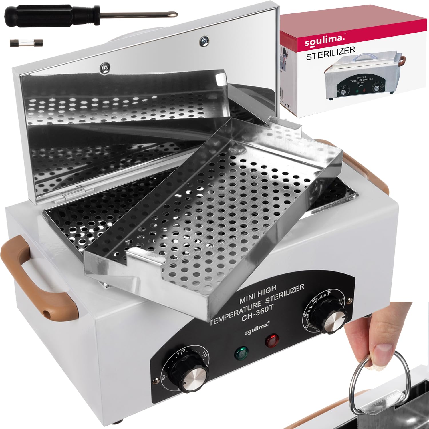 Esterilizador de aire caliente, calor seco, esterilizador de alta temperatura, 300 W, desinfección para herramientas de hasta 220 °C, temporizador, indicador LED, acero inoxidable 22938