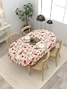 Clasiko 4 Seater Oval Dining Table Cover| 54x78 Inches| Material - Cotton| Red Flowers & Birds gallery image