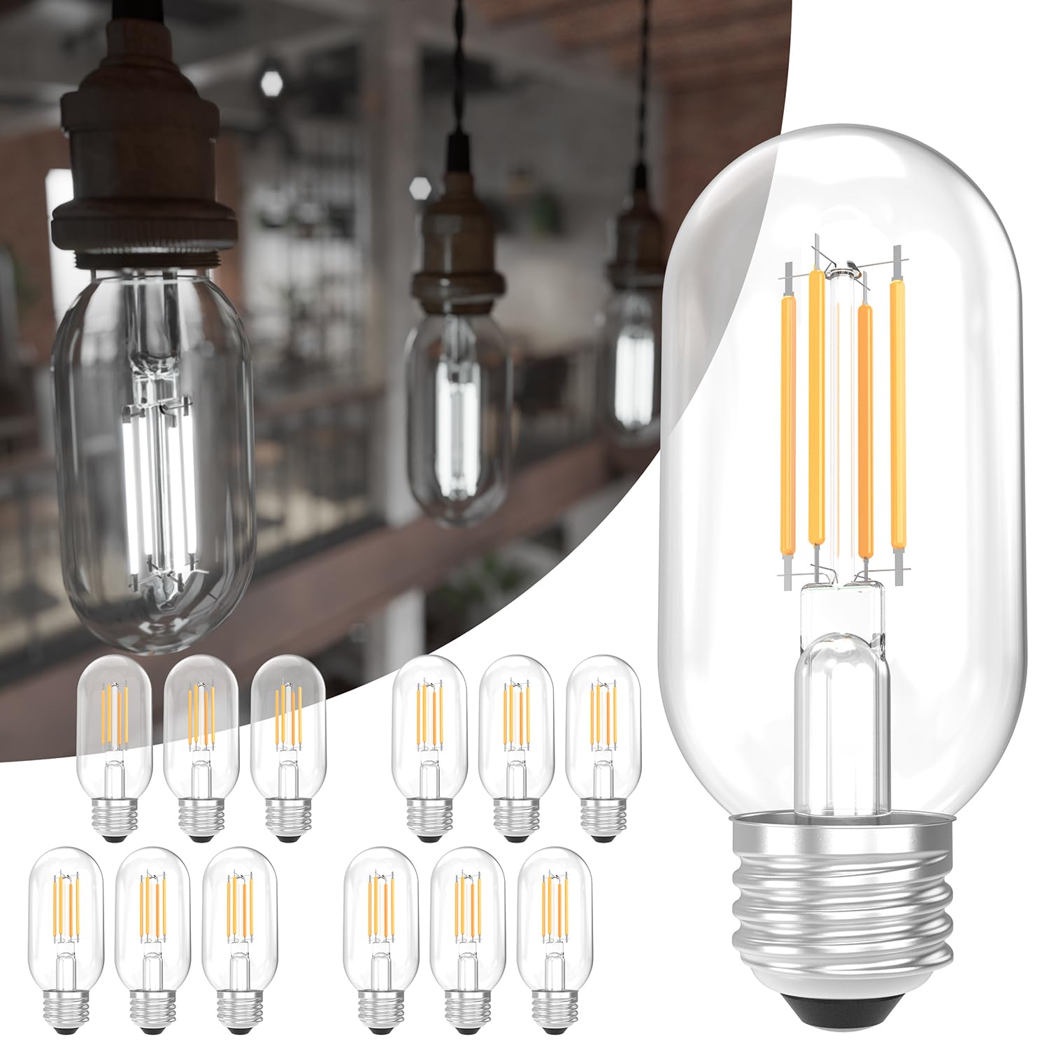 Sunco 12 Pack T45 Edison Bulbs E26 LED Bulb 60 Watt Equivalent Filament Vintage Light Bulbs Clear Decorative