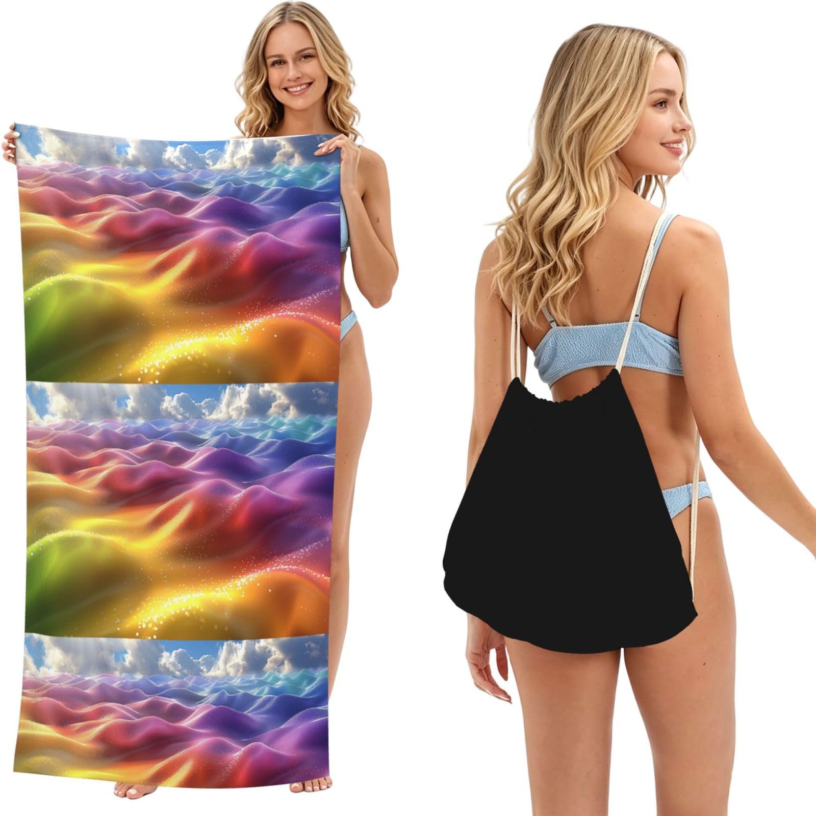 SKGOHLH Abstract Mountain 2in1 Packable Beach Towel Bag Women