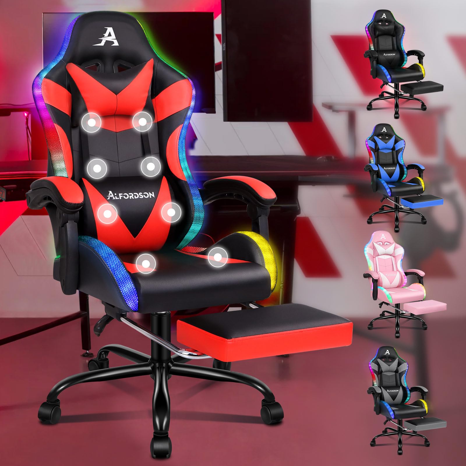 ALFORDSON Gamingstoel, gamingstoel met intrekbare voetensteun