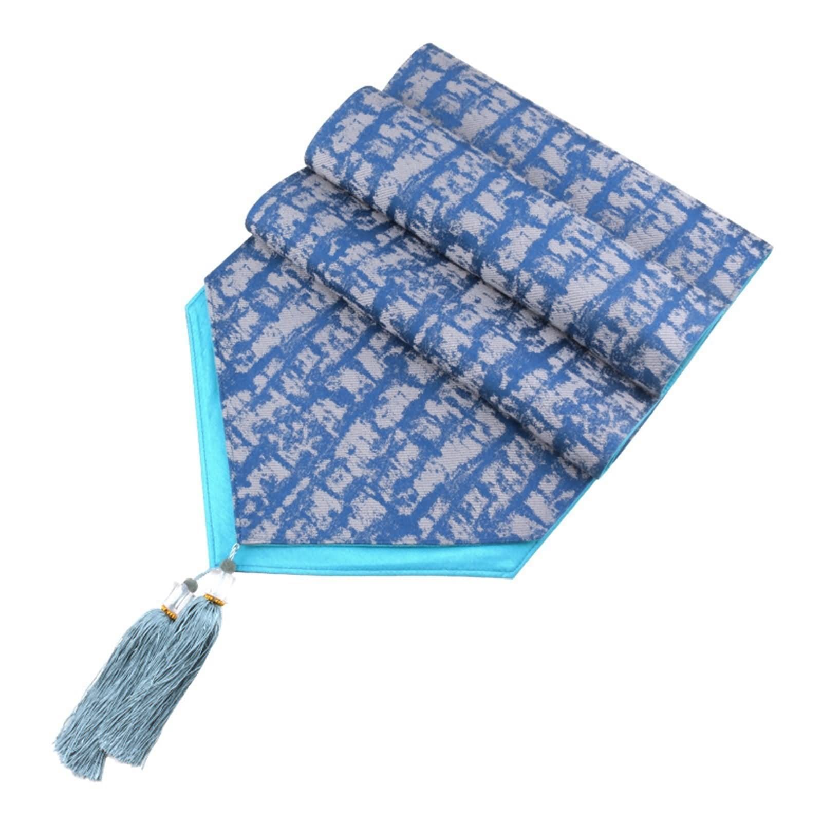 Camino de Mesa Navideño, Centros Decorativos de Mesa Boda Patrón Abstracto de Triángulo Borla Azul Zafiro Algodón 35x228CM
