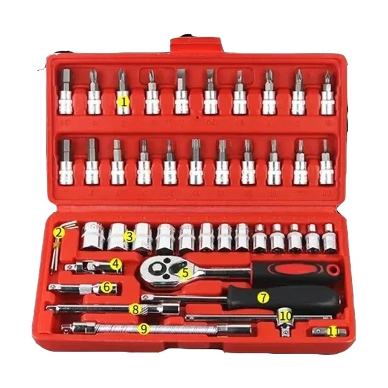 Juego Completo De Llaves De Trinquete For Motocicleta, 46 Uds., 1/4 Pulgadas, Kit Completo De Reparación De Automóviles For Herramientas De Mantenimiento De Automóviles Y Bicicletas