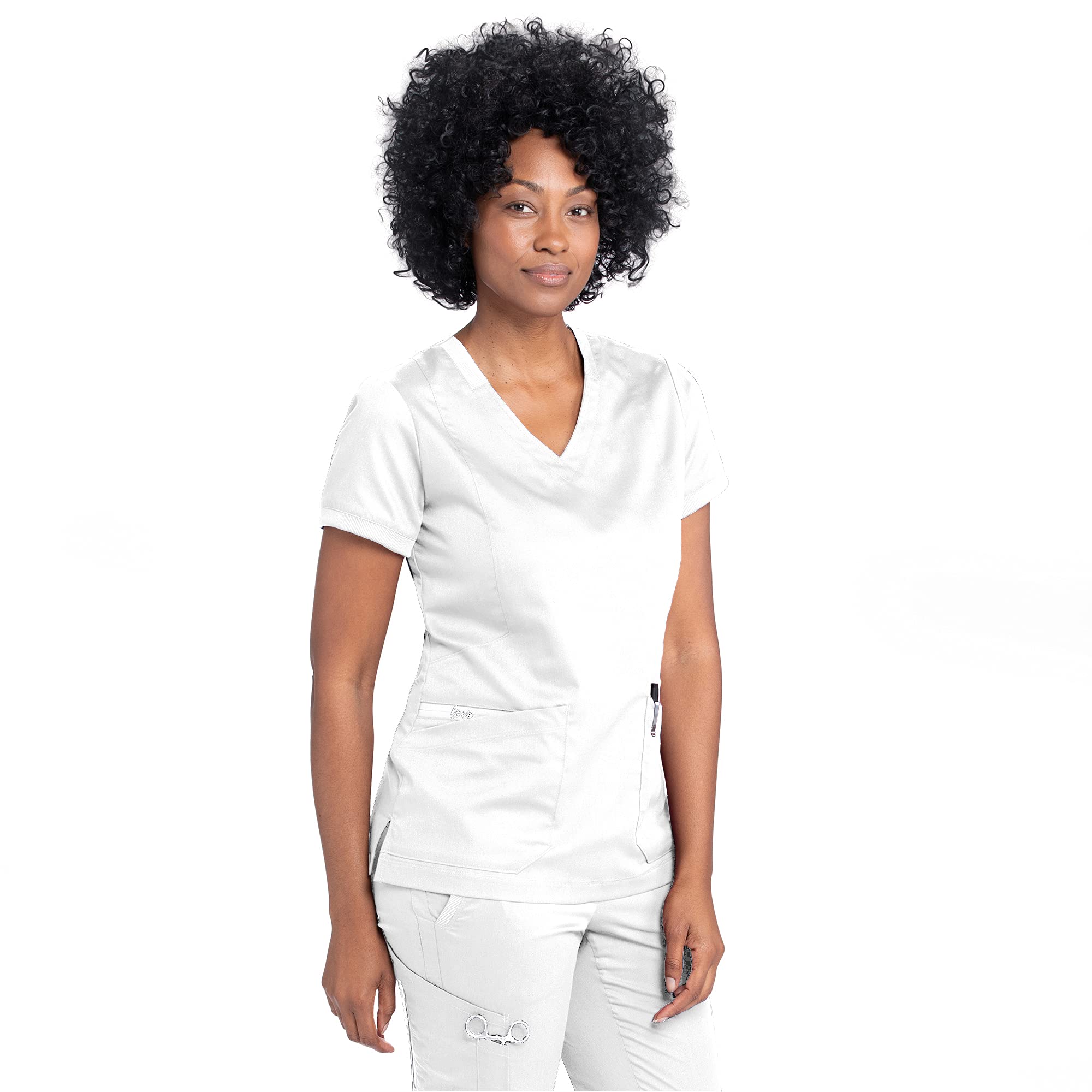 BARCOGrey's Anatomy Scrubs - Kira Scrub Top for Women, V-Neck, Love Printed Zip Pocket Super-Soft Women's Scrub Top