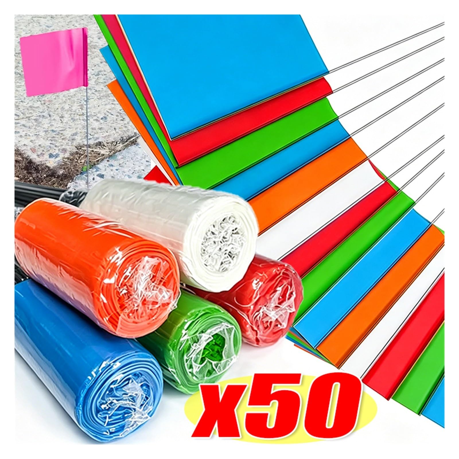 Bandera de marcado 10-50 Uds. Banderas de marcado impermeables for construcción Entrenamiento mascotas posicionamiento césped(Red,50PCS)