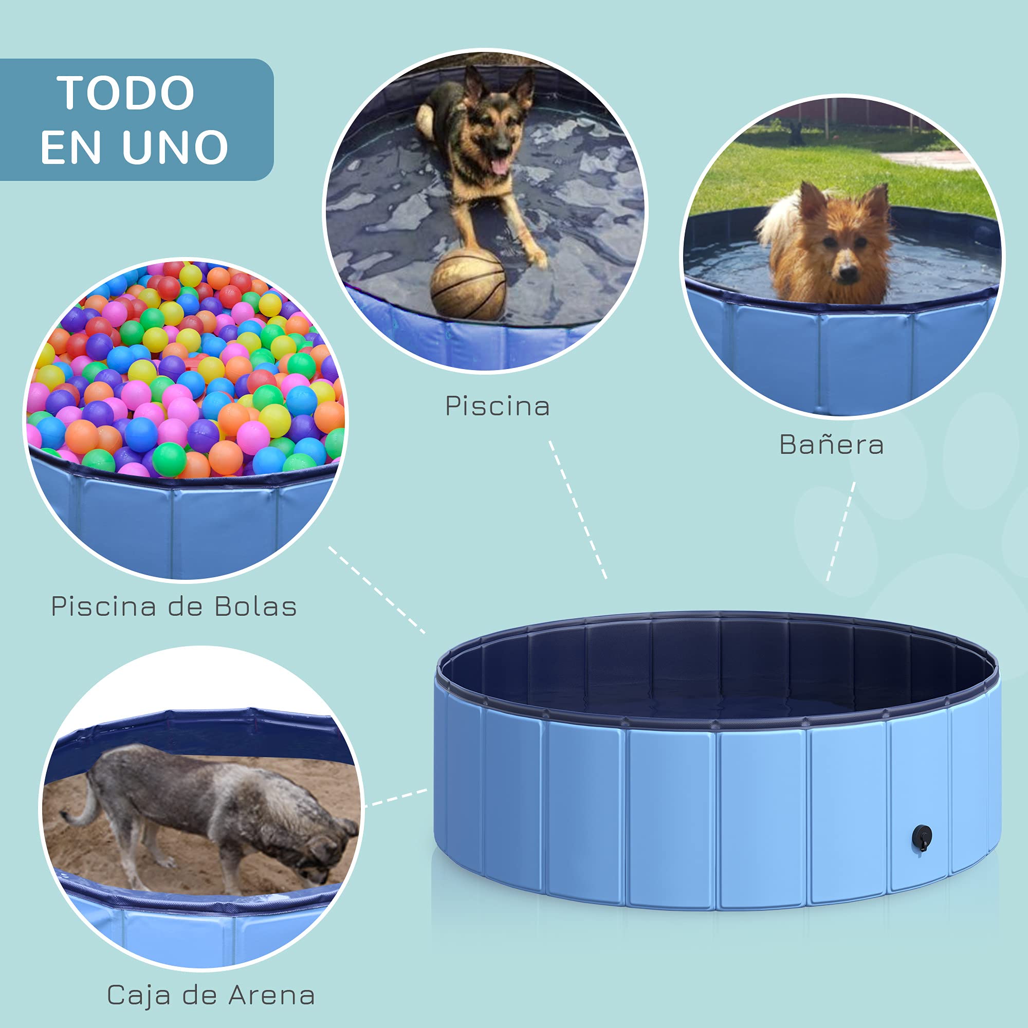 PawHut Piscina Plegable para Perros Ø100x30 cm Bañera para Mascotas Gatos de PVC Antideslizante Resistente al Desgaste Adecuado para Interior y Exterior Azul