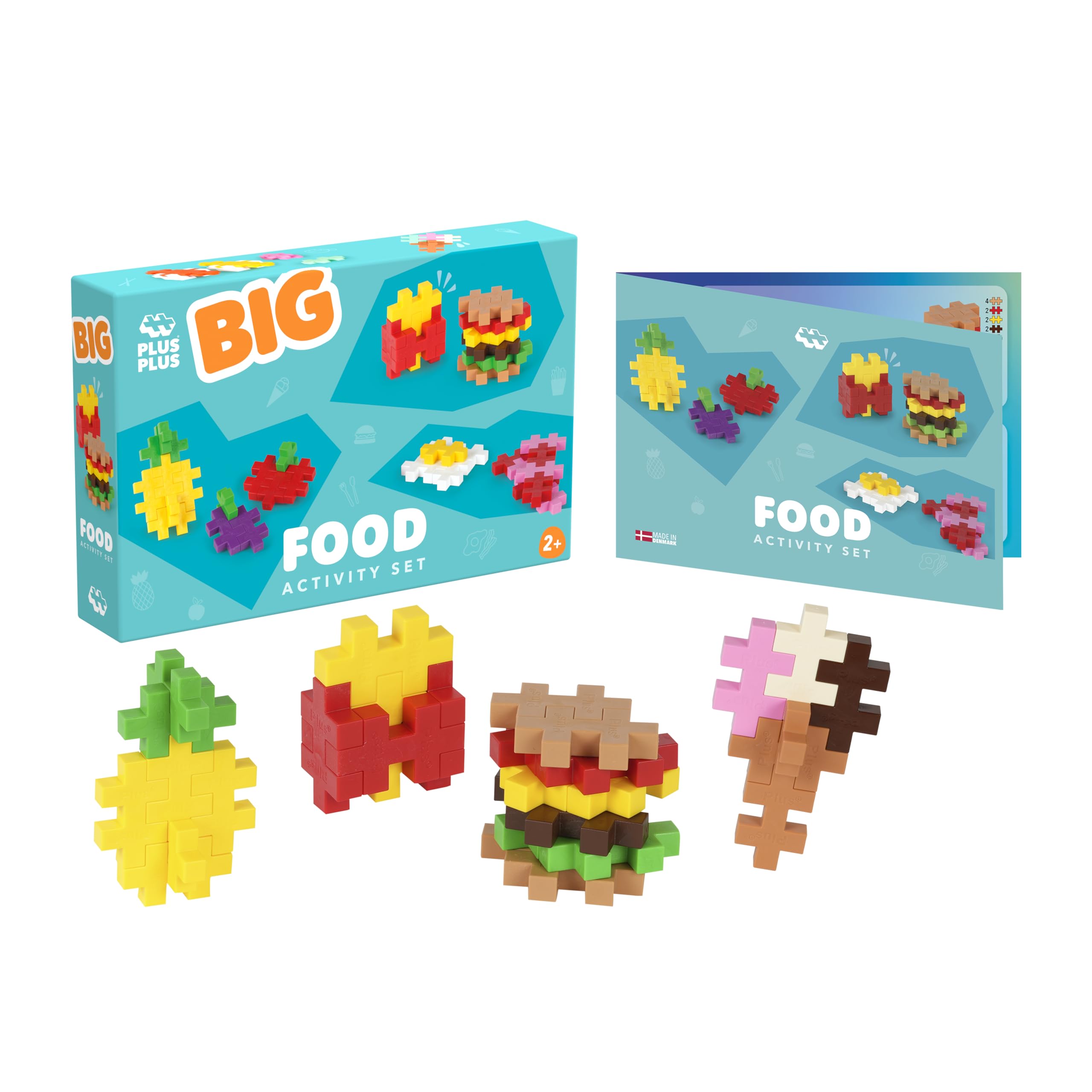 Plus-Plus 3993 Geniales Konstruktionsspielzeug, Big Aktivitätenset Lebensmittel, Baustein-Set, große Kreativ-Bausteine, Lernspielzeug für Kinder ab 2 Jahren, 50 Teile