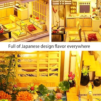 Roroom DIY Miniature and Furniture Dollhouse Kit,Mini 3D Wooden Doll House Craft Model Japanese Style with Dust Cover and Music Movement,Creative Room Idea for Valentine's Day Birthday Gift(M030)