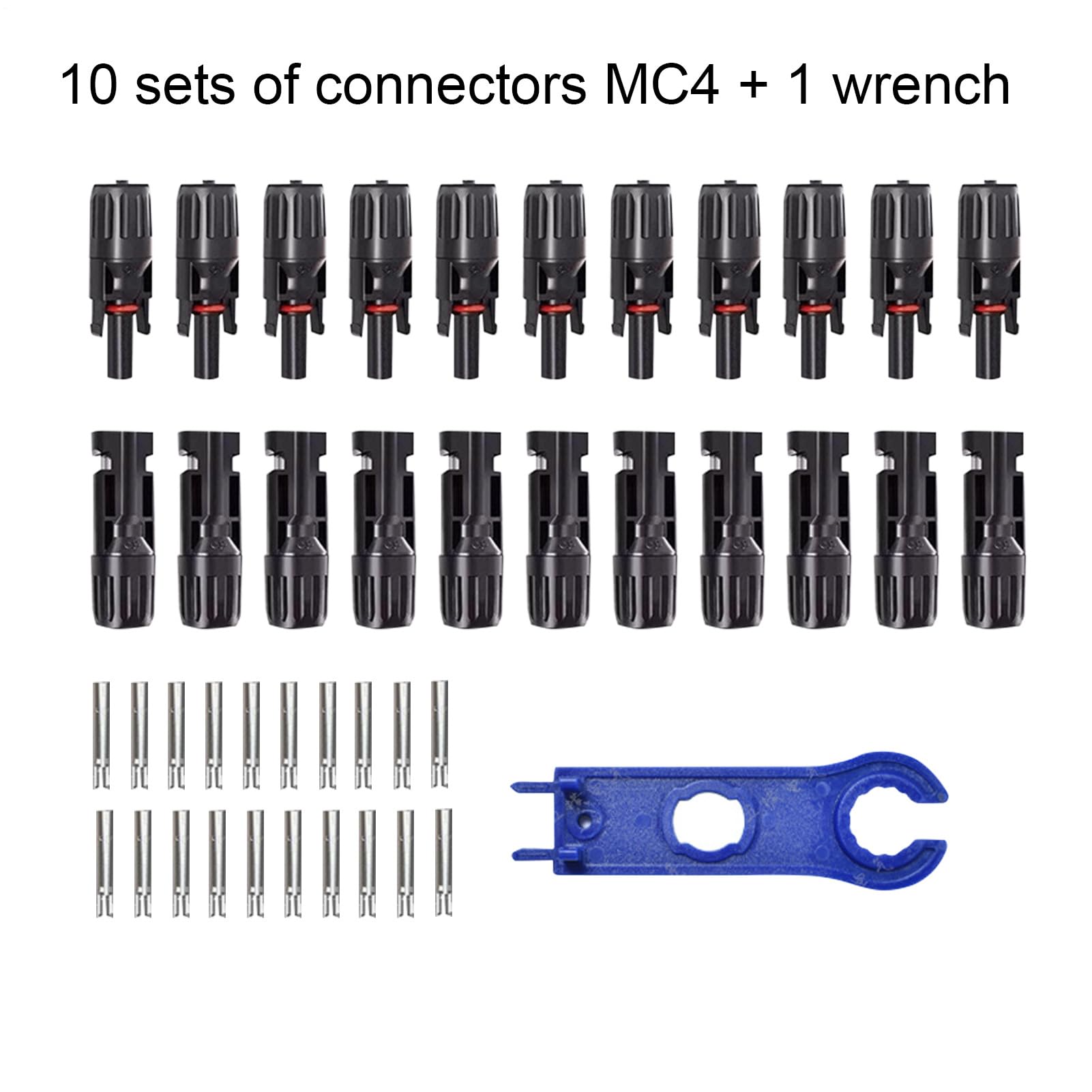 Solar Panel Connectors, Solar Cable Kit, MC4 Strong-Duty Wiring, Waterproof PPO Shell, Crimping Tool with Spanner, Home RV Outdoor Garden Use, Black Color, 10 Pieces, 1 Set