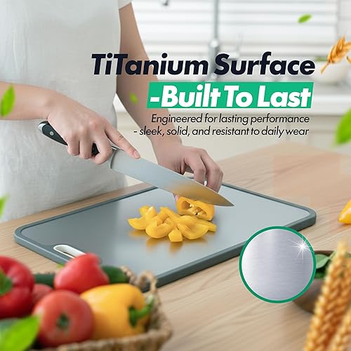 Miniatura 8 de Tabla de cortar de titanio de cocina de 16 x 11 pulgadas, tabla de doble cara con superficie de titanio y fibra de trigo, no porosa, fácil de