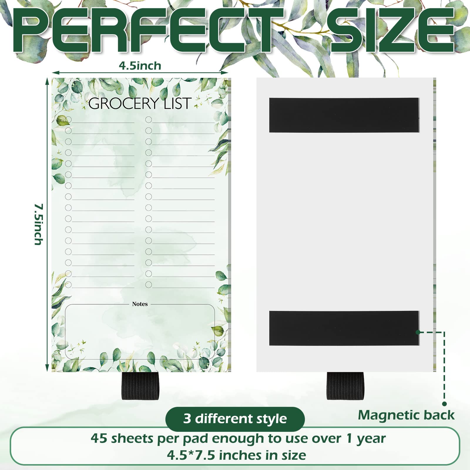 3 Style Eucalyptus Grocery List Magnet Pad for Fridge with Pen Clip Eucalyptus Shopping List Pad for Fridge Fun Memo Note Pad Office Gift for Coworkers Grocery and Tasks List Pads with Pen Holder 3