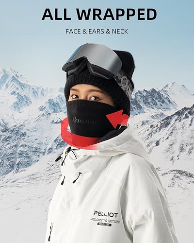 Miniatura 5 de QUNATURE Polaina de invierno para el cuello, polaina de forro polar resistente al viento, bufanda para clima frío, media pasamontañas, polaina para