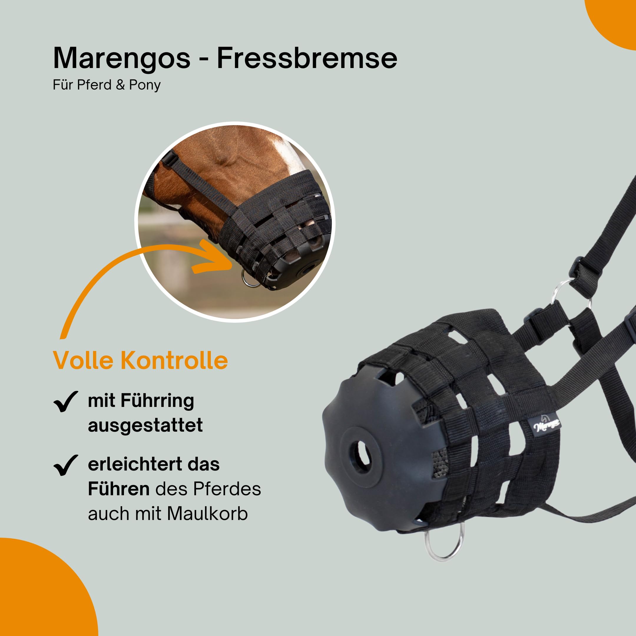 Fressbremse Pferd & Pony Maulkorb mit Fress-Schutz stufenlos einstellbar Weide-Maulkorb schwarz