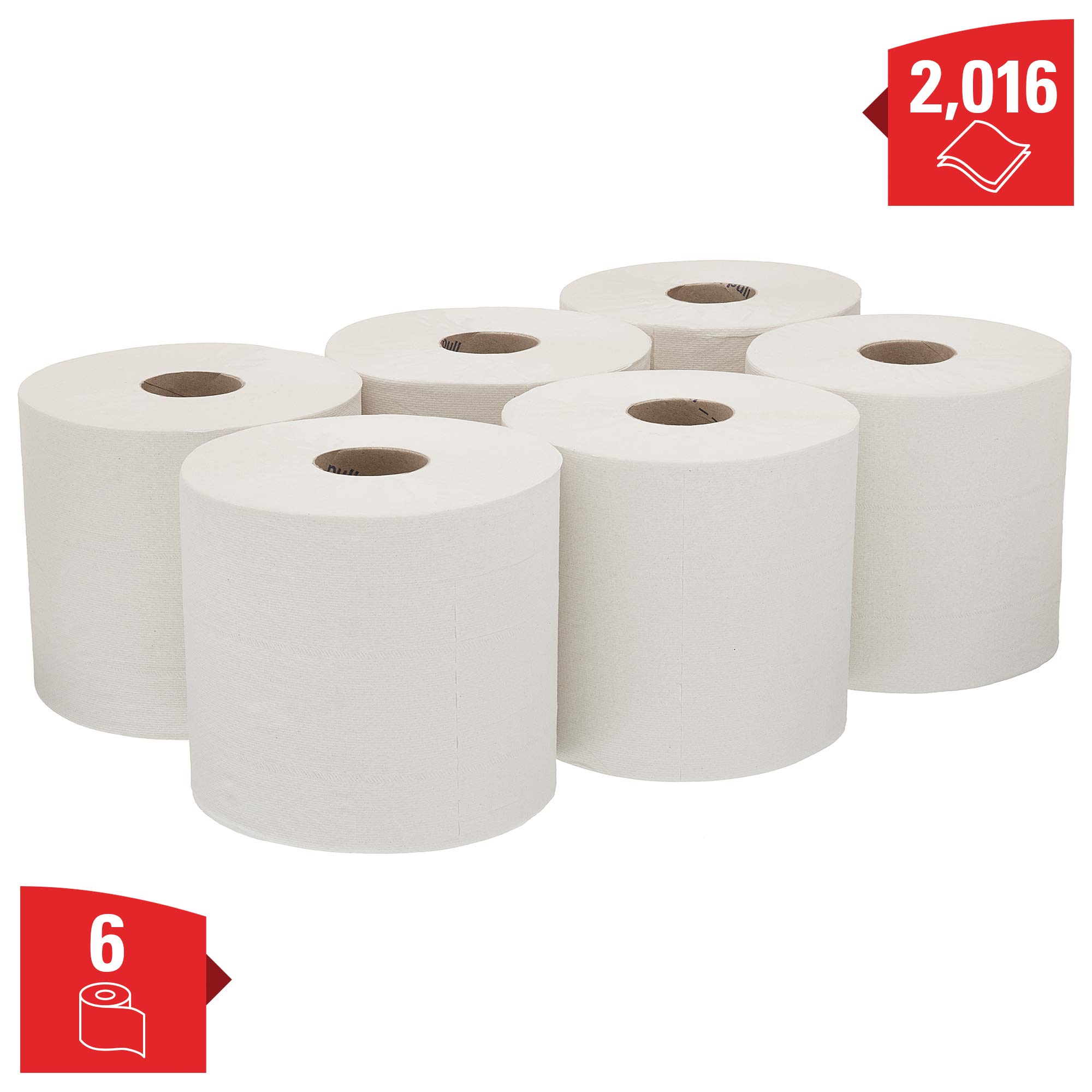 WypAll 7303 Rollo de dispensación central de paños de celulosa para la industria L20, 2 capas, blanco 6 rollos x 336 hojas