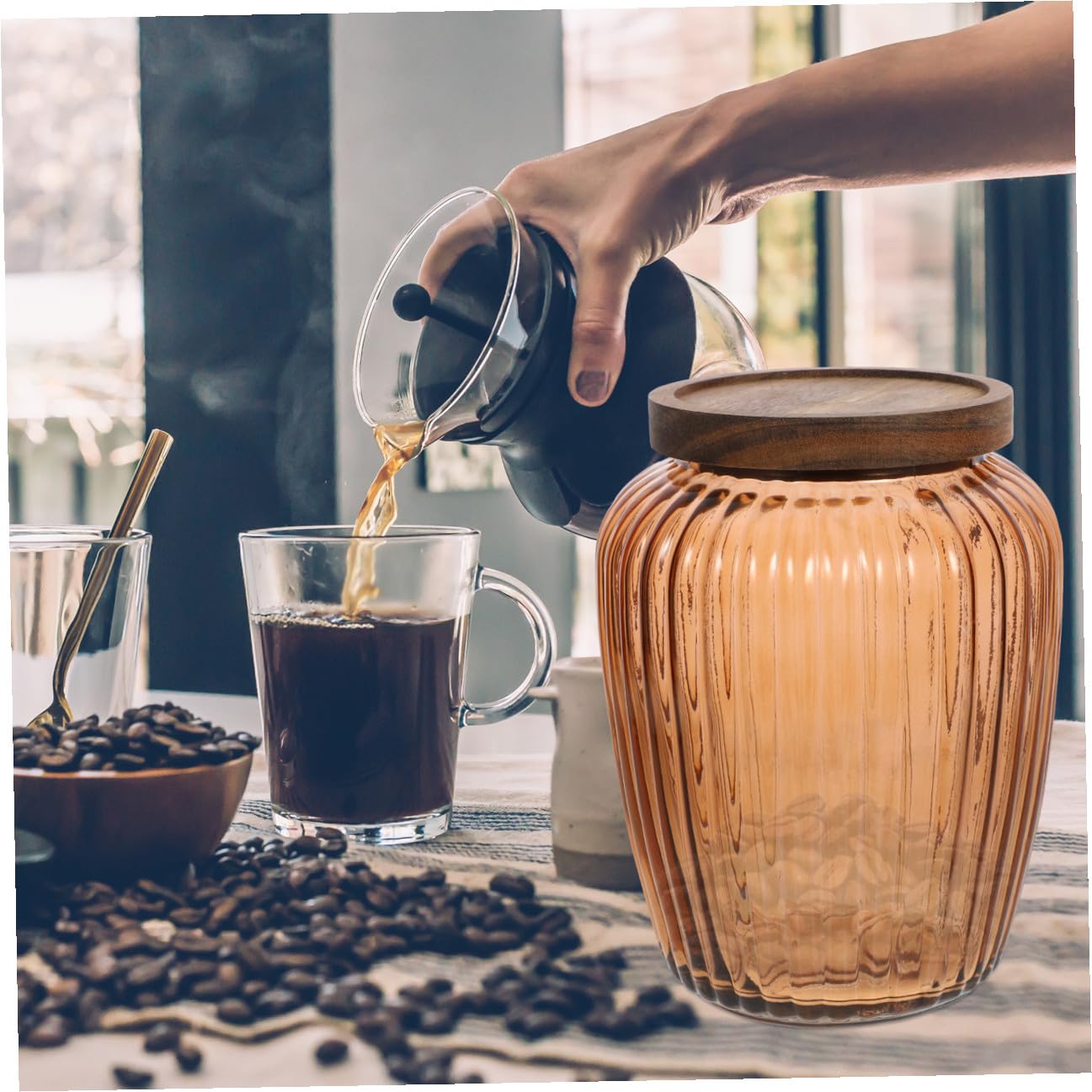 DOITOOL Barattolo di Vetro Sigillato da 2200Ml con Coperchio in Legno di Acacia Contenitore per la Conservazione di Cereali Frutta Secca e Snack Serbatoio Trasparente per Alimenti