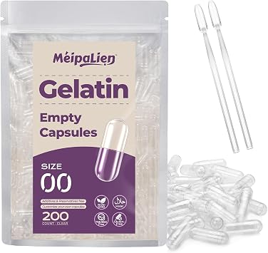 Size 00 Empty Gelatin Capsules - 200 Count | Clear Empty Pill Capsules, Pure Bovine Gel Caps for DIY Supplements, Gluten Free & Non-GMO Certified