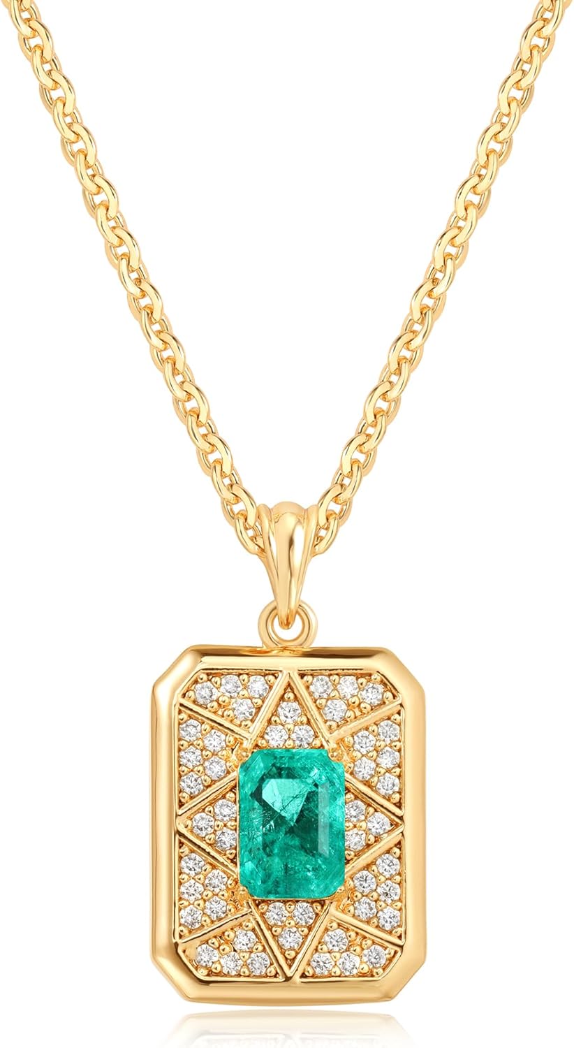 Fettero Gold Necklace for Women,14K Gold Plated Charm Necklaces for Women Gemstone Pendant Necklace Non Tarnish Gold Necklaces Jewelry