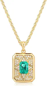 Fettero Gold Necklace for Women,14K Gold Plated Charm Necklaces for Women Gemstone Pendant Necklace Non Tarnish Gold Necklaces Jewelry