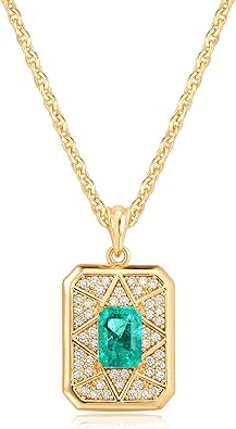 Fettero Gold Necklace for Women,14K Gold Plated Charm Necklaces for Women Gemstone Pendant Necklace Non Tarnish Gold Necklaces Jewelry