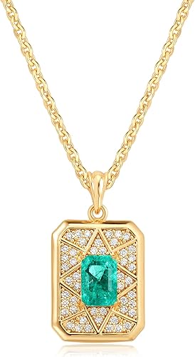 Fettero Gold Necklace for Women,14K Gold Plated Charm Necklaces for Women Gemstone Pendant Necklace Non Tarnish Gold Necklaces Jewelry