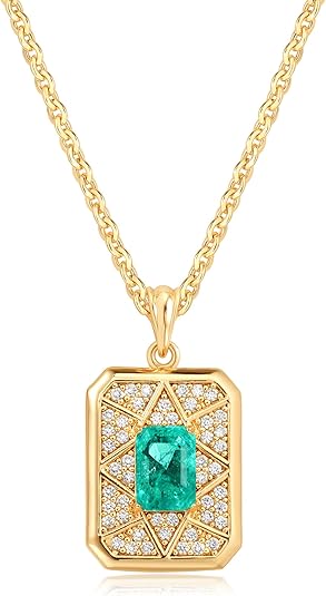 Fettero Gold Necklace for Women,14K Gold Plated Charm Necklaces for Women Gemstone Pendant Necklace Non Tarnish Gold Necklaces Jewelry