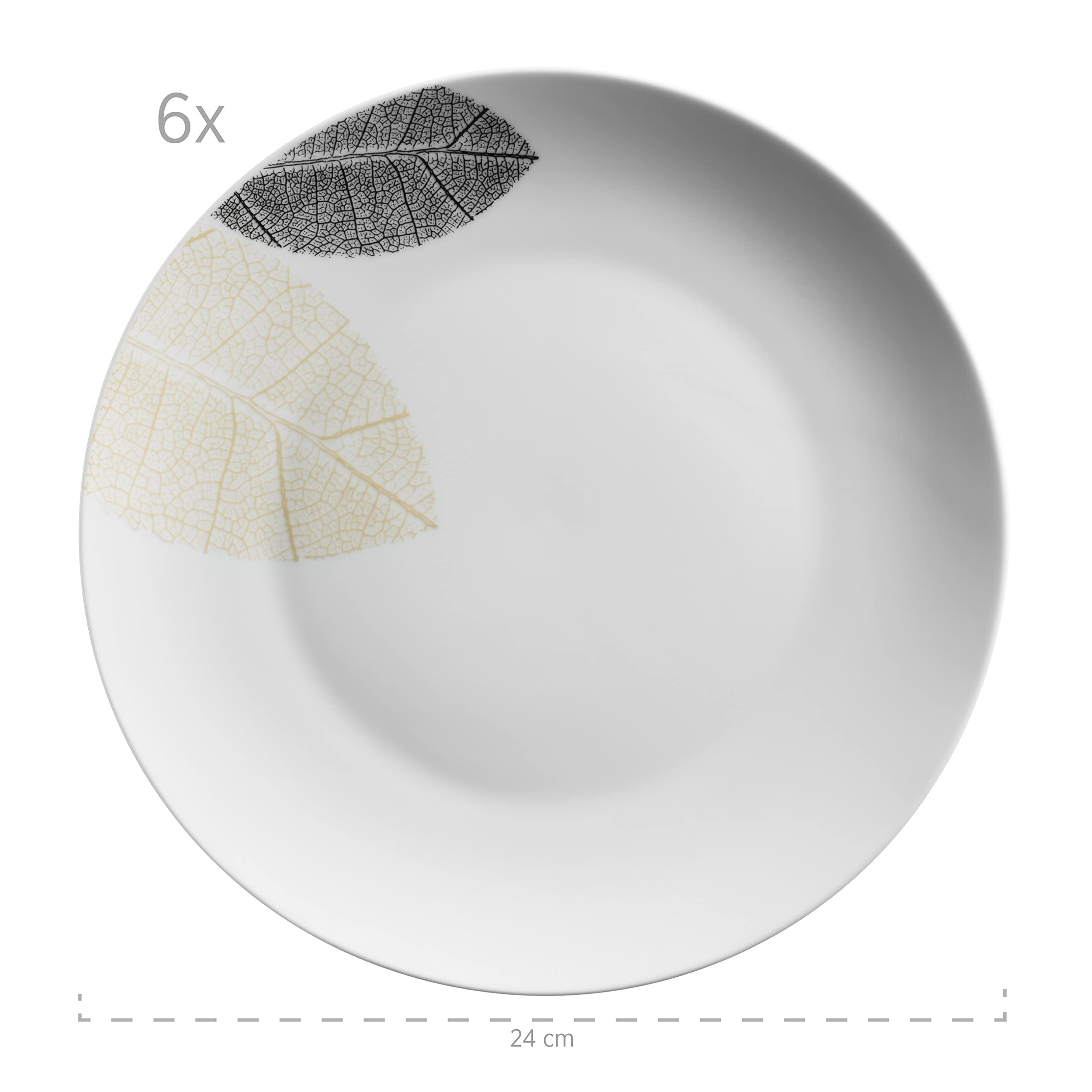 MÄSER 931215 - Vajilla para 6 personas, 30 piezas, con formas sin bordes, porcelana, color blanco