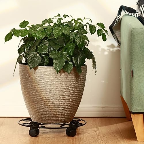 Miniatura 7 de 3 paquetes de 12.8 pulgadas de metal para plantas con ruedas, soportes rodantes grandes, base de rodillo de hierro forjado, para mover macetas,