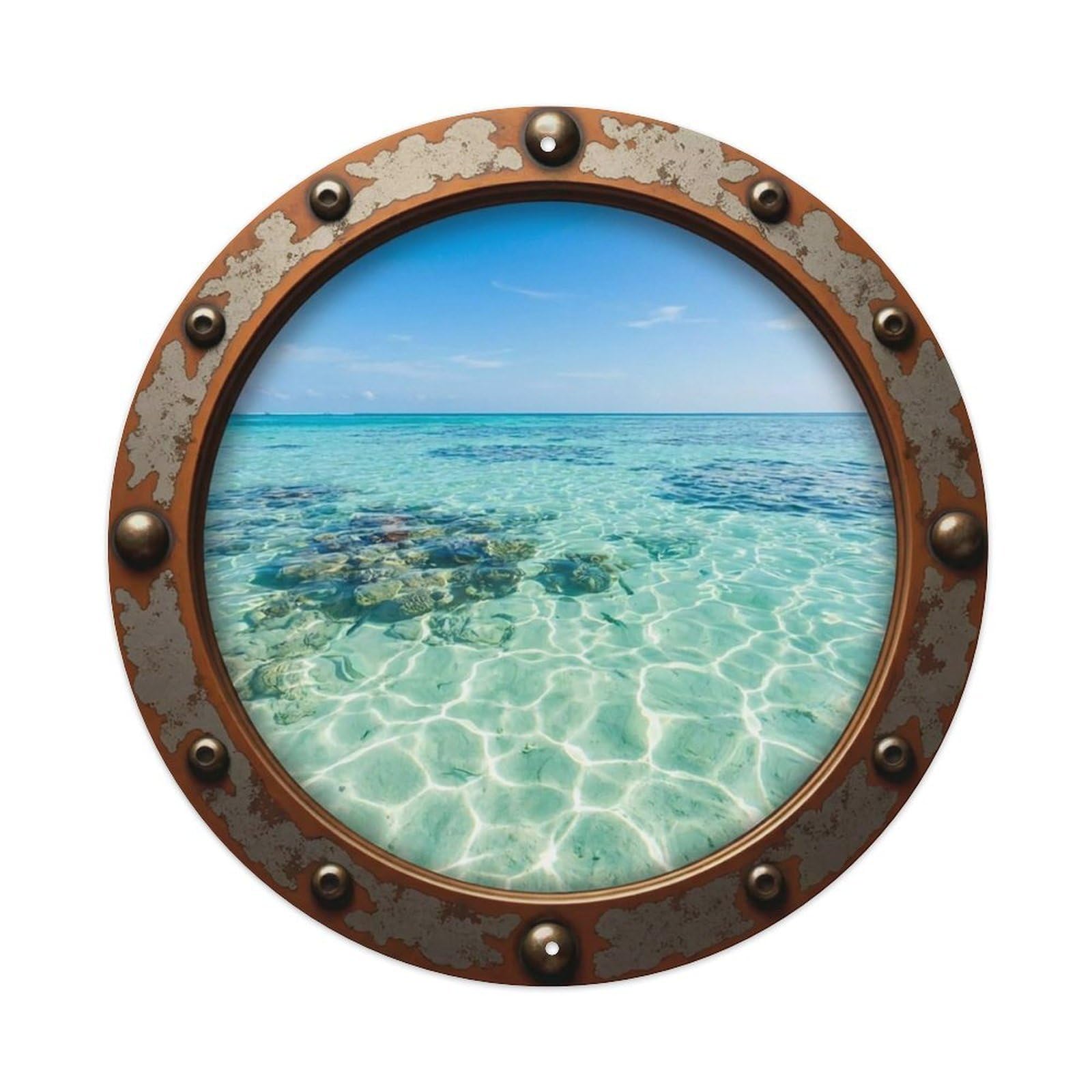 Vintage Porthole Beryl Green Nautical Window View Vintage Metal Tin Sign Plaque Wall Decor for Cafe, Club Bar, Office, Garden Metal Poster 8x8Inch