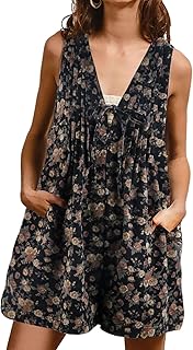 Women Sleeveless Floral Print Denim Romper Shorts Ruffle Jean Overall Dr...