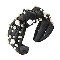 Vista 44 de Diadema anudada de perlas para mujer, diadema con brillantes diamantes de imitación, adornada con cristales, diadema ancha con nudo, accesorio