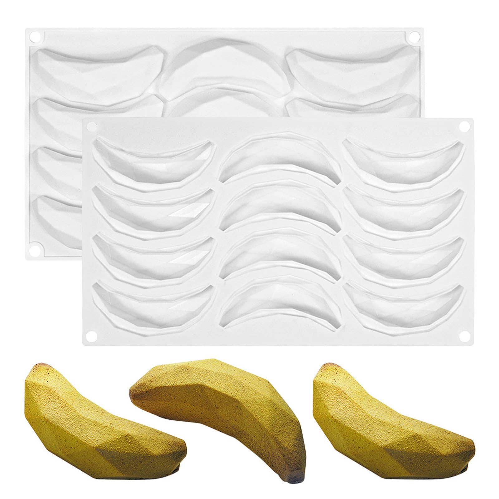 Tsophreniq 12-Cavity Polygonal Fruit Banana Silicone Fondant Chocolate Mold Mousse Cake Decorating Tools Soap Dessert Banana Silicone Mousse Cake Dessert Baking Decorative