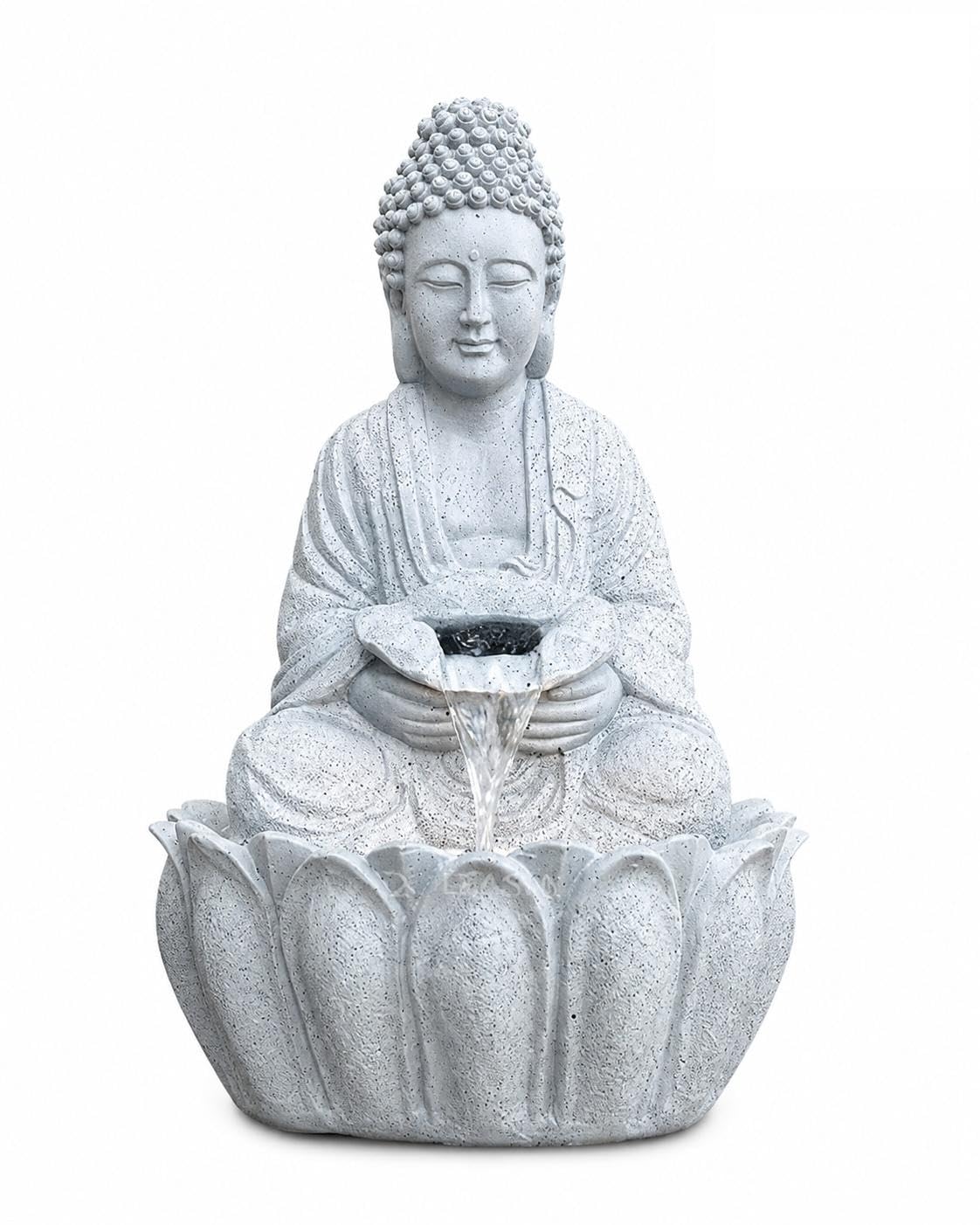 Grey Lotus Buddha Water Fountain | Soothing Water Flow, Handcrafted Finish, Indoor & Outdoor Use-image-45