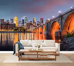 Wall Mural Peel and Stick Minneapolis Minnesota Skyline Dusk Large Wallpaper Self Adhesive Contact Paper Removable 3D Wall Sticker for Living Room Bedroom 69"x96"