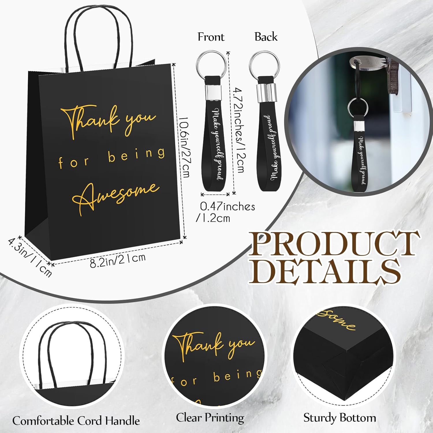 AmazingSpark 20 Sets Employee Appreciation Gifts Bulk Thank You Gift Bags Motivational Notebooks and Ballpoint Pens Sets Inspirational Keychains for Coworker Staff Teacher Office Team, Black