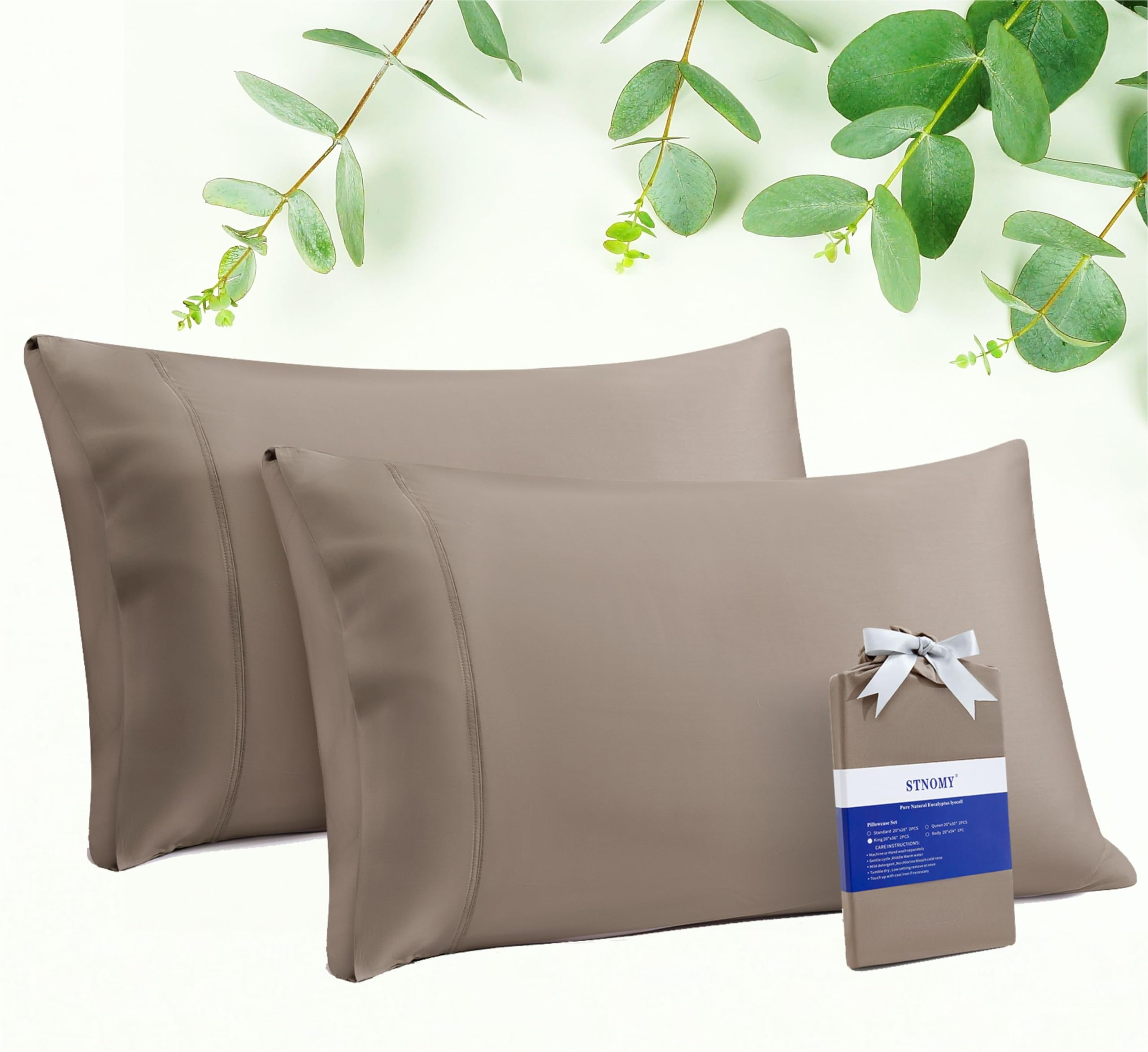 Taies d'oreiller eucalyptus Tencel lot de 2 housses en soie végétale marron tendre de luxe