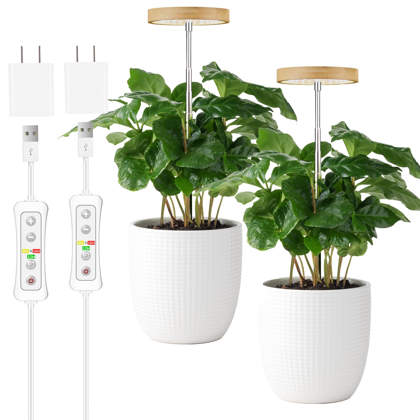 yadoker Plant Grow Light for Indoor Plant,Bamboo Mini LED Grow Light Garden,Height Adjustable,Automatic Timer with 8/12/16 Hours