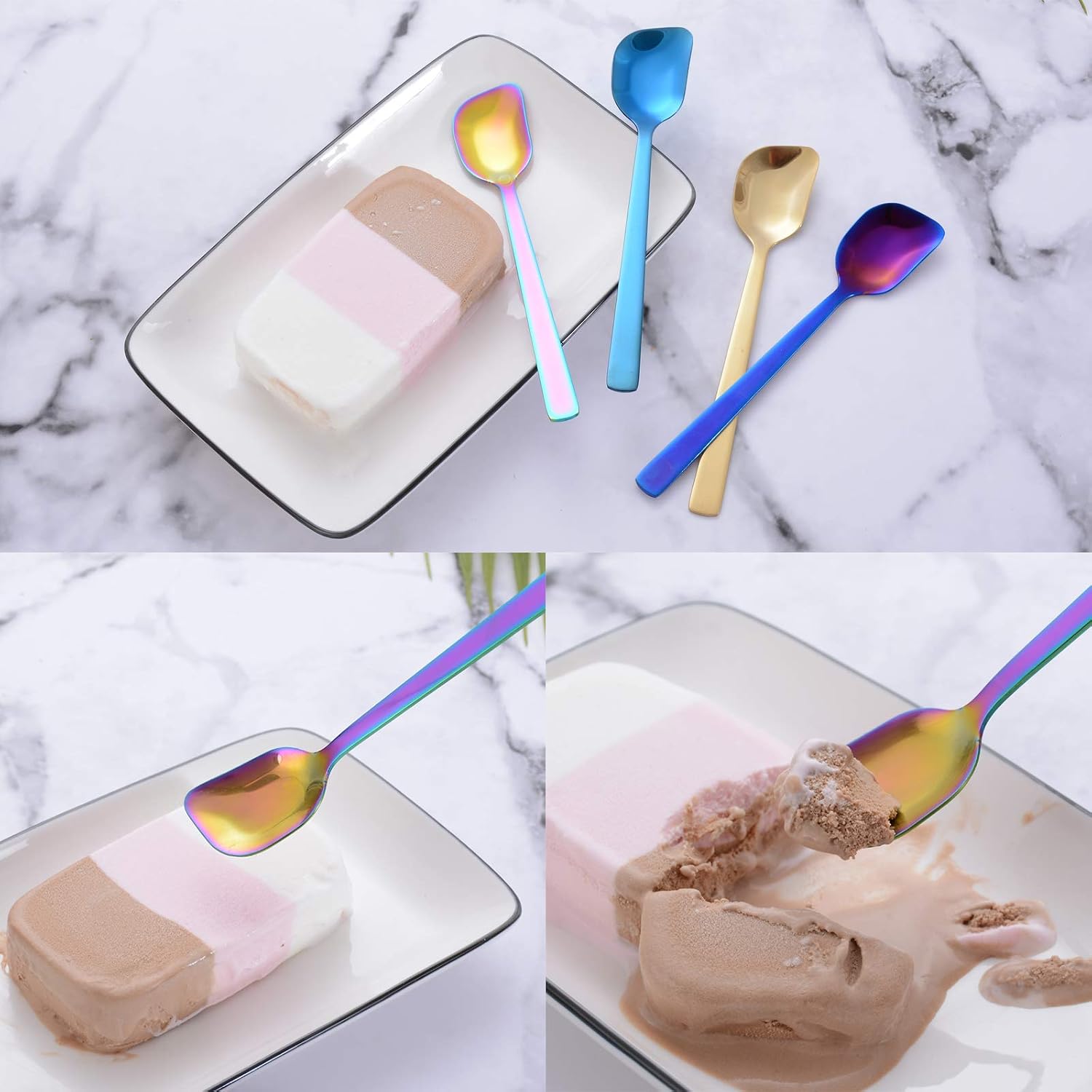 GoGeiLi Stainless Steel Rainbow Ice Cream/Dessert Spoon Set