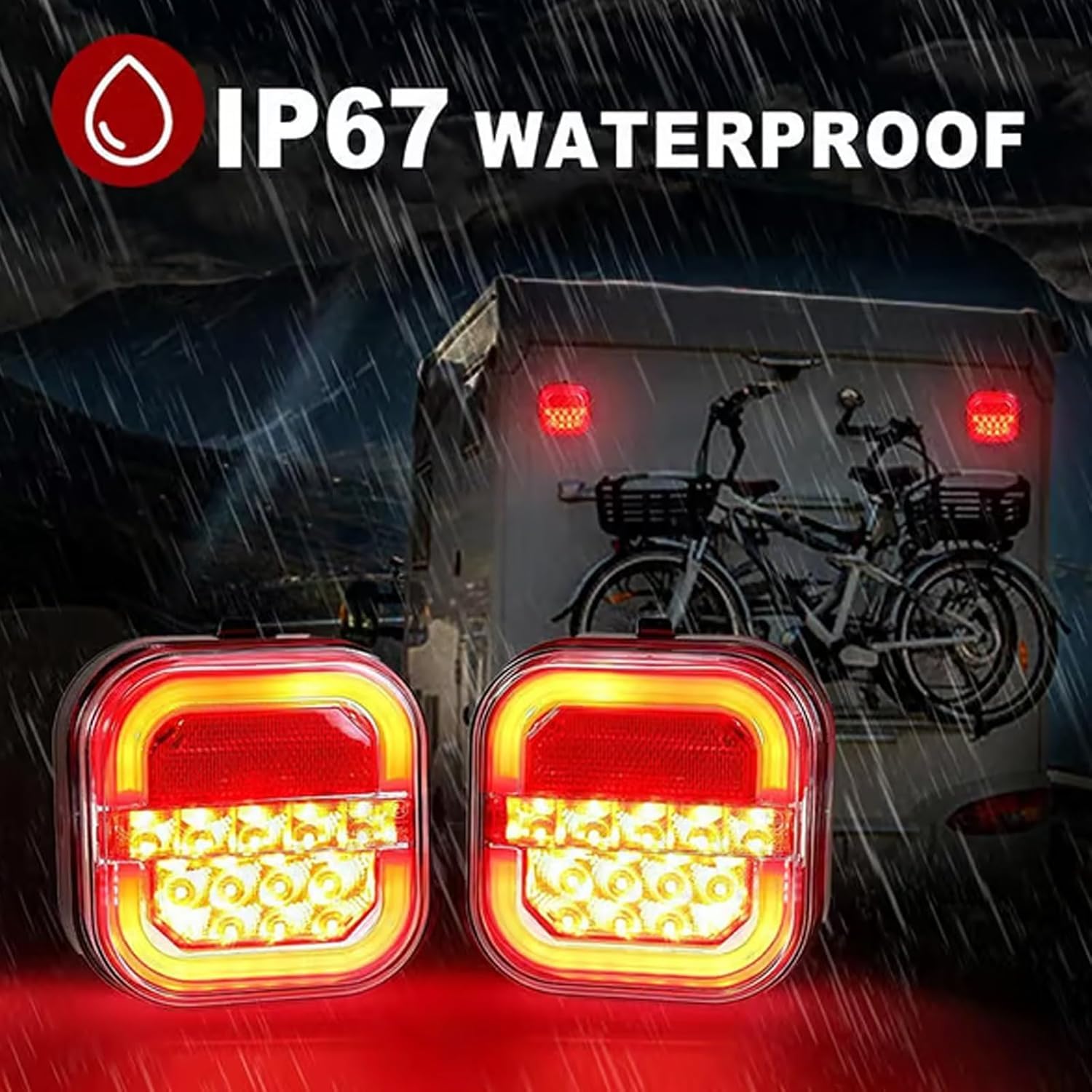 KinZon LED 2 x Feux Arrière Base Aimanté Sans Fil, E11 Marqué Homologué de camion magnétiques sans câble Wireless Pour Auto Camion Tracteur Remorque Caravane