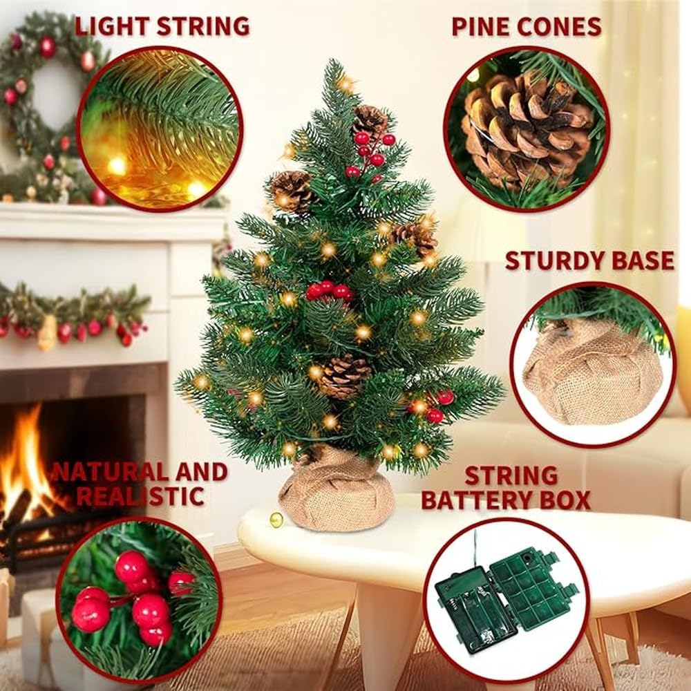 VUIUYOIES Mini albero di Natale preilluminato da 24,45 cm