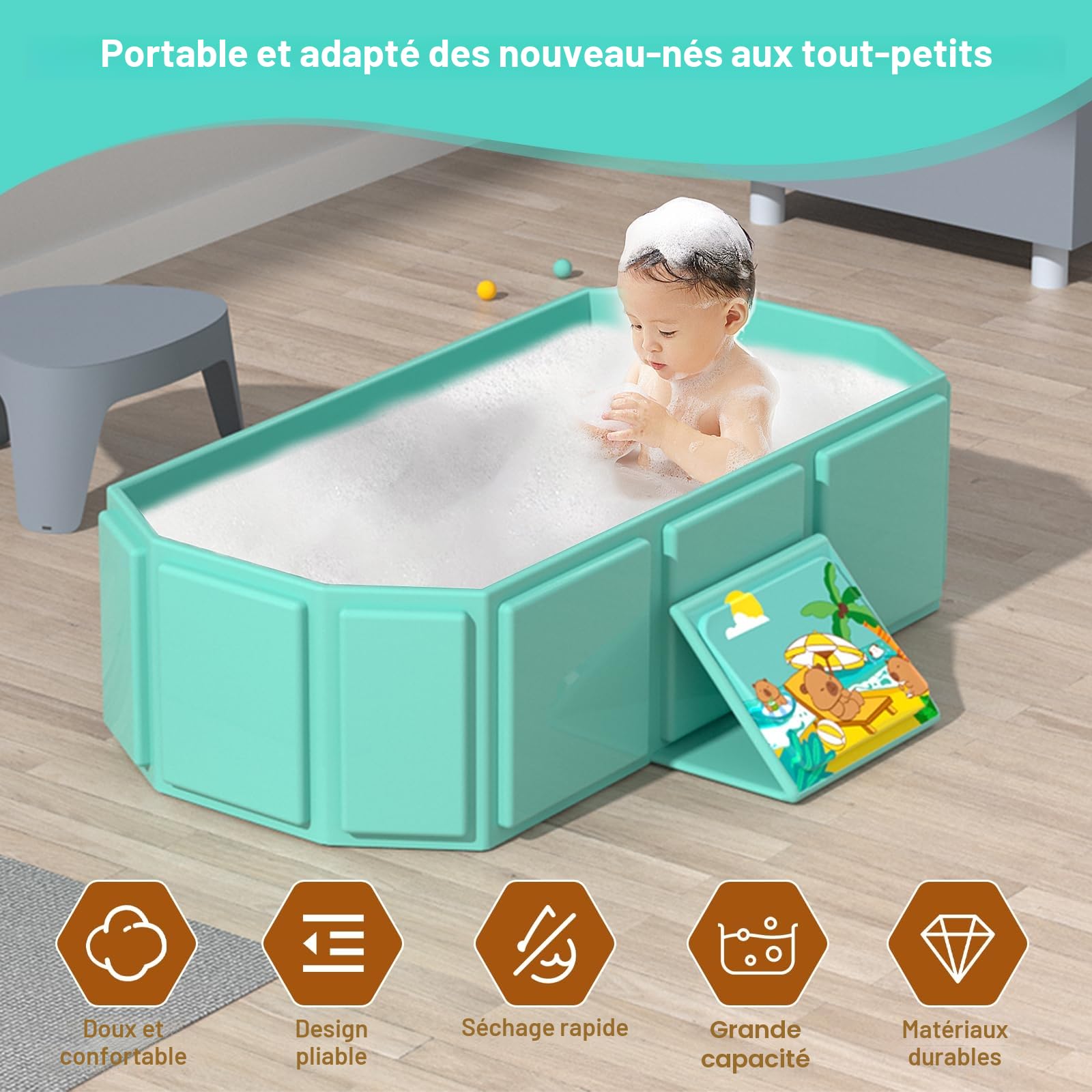Baignoire pliable portable pour bébé 75 x 45 x 25 cm 0-6 ans vert menthe