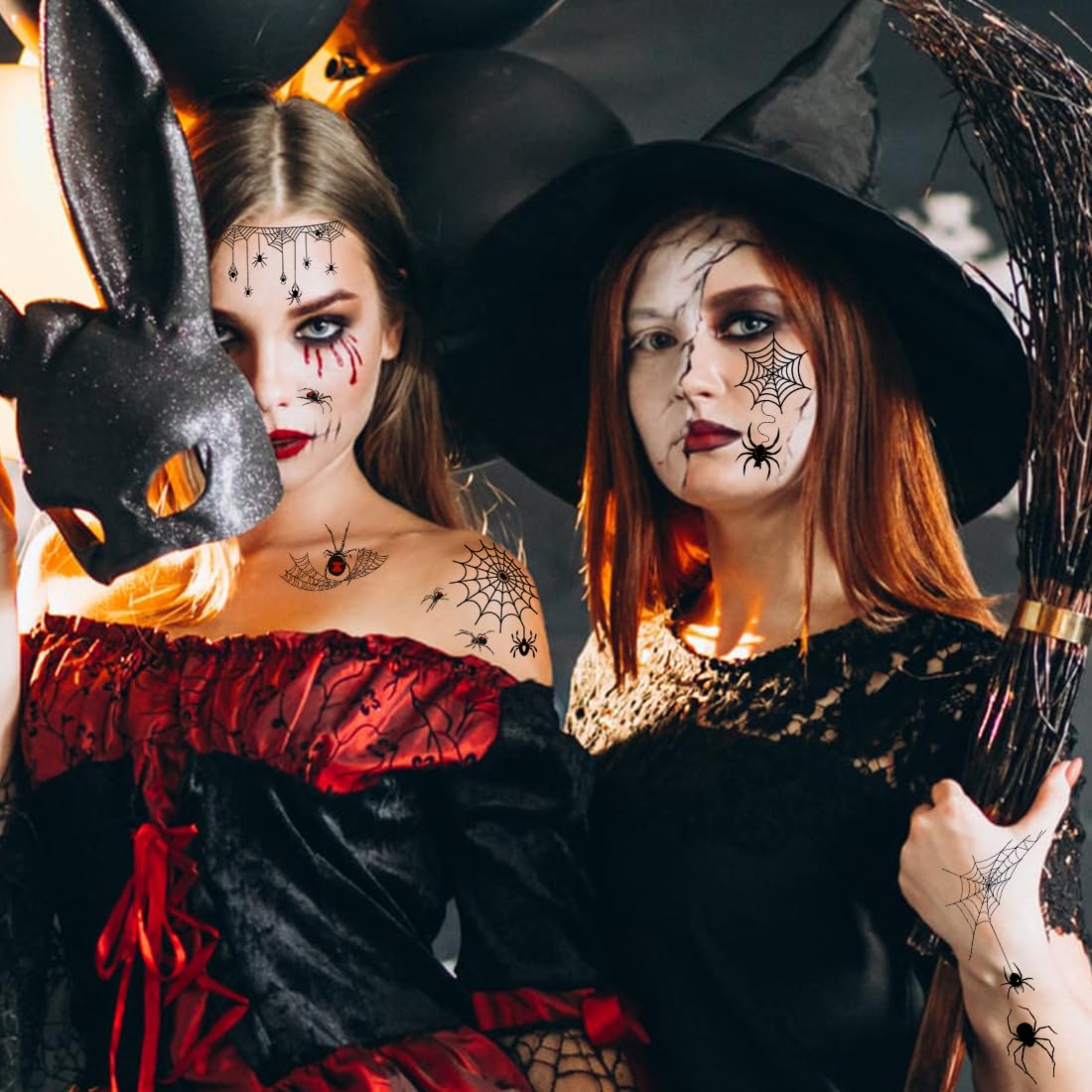 Halloween Ragno Tatuaggi Temporane,10 Fogli Tatuaggio Temporaneo di Ragno, Adesivi Viso Halloween, Ragnatele Faccia Tatuaggi, per Halloween Mascherata Carnevale Festa di Trucco