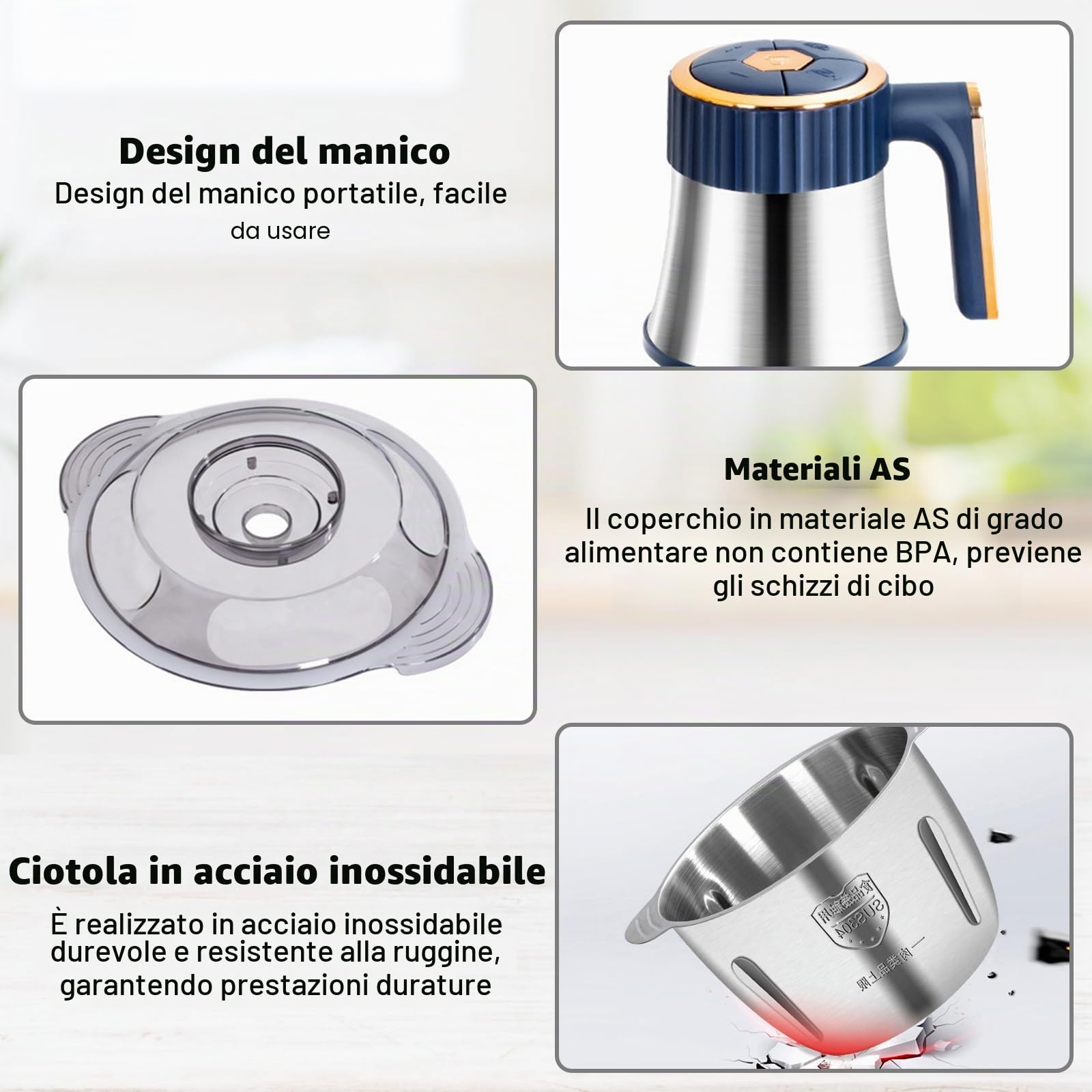 Tritatutto Elettrico 5L Frullatore Tritatutto 500W con 5 velocità, Lame in Acciaio Inox 6 Pale, Frusta e Spatola, per Carne, Verdure
