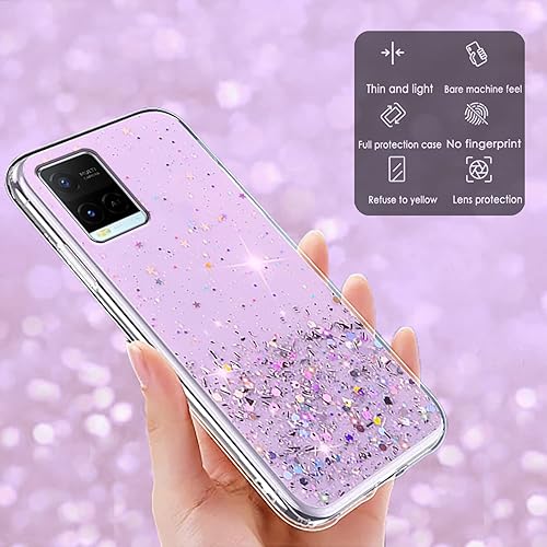 Miniatura 5 de Compatible con Vivo Y21 - Funda verde transparente con purpurina, para Vivo Y21Vivo Y21, funda de silicona transparente de TPU suave para mujeres y