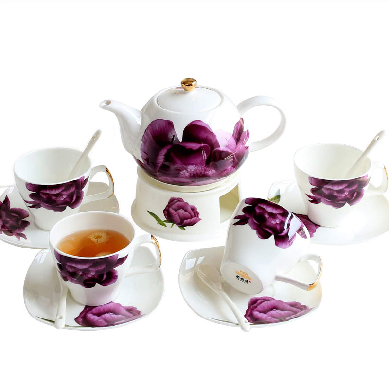 Zestaw Do Herbaty Z Porcelany Kostnej Zestaw Do Herbaty W Stylu Europejskim Zestaw Do Kawy Z Podgrzewanym Piecem Do Herbaty I Łyżeczkami Do Kawy Czajnik Filiżanka Do Herbaty I Spodek