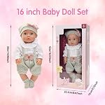 16 Inch Baby Doll with Outfit Feeding Set Realistic Lifelike Born Baby Doll Cute Baby Doll Soft Body Silicone Rebirth Baby Doll with Clothes Feeding Set Bottle Doll Pacifier Accessories for Toddlers