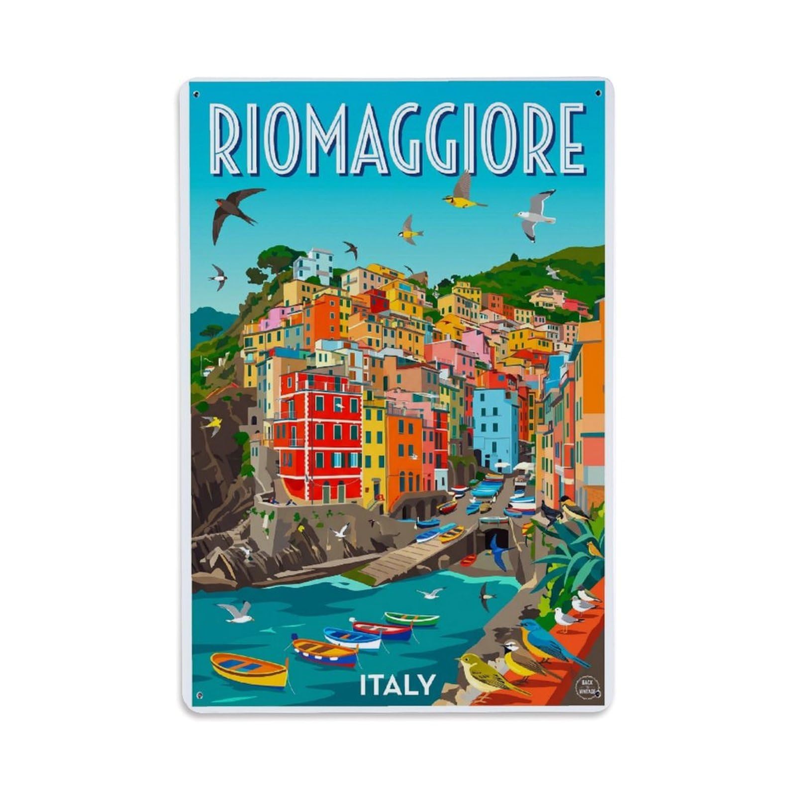 Huiyhb 8X12inch(20X30cm) Vintage Travel Riomaggiore Italy Bird Metal Tin Sign