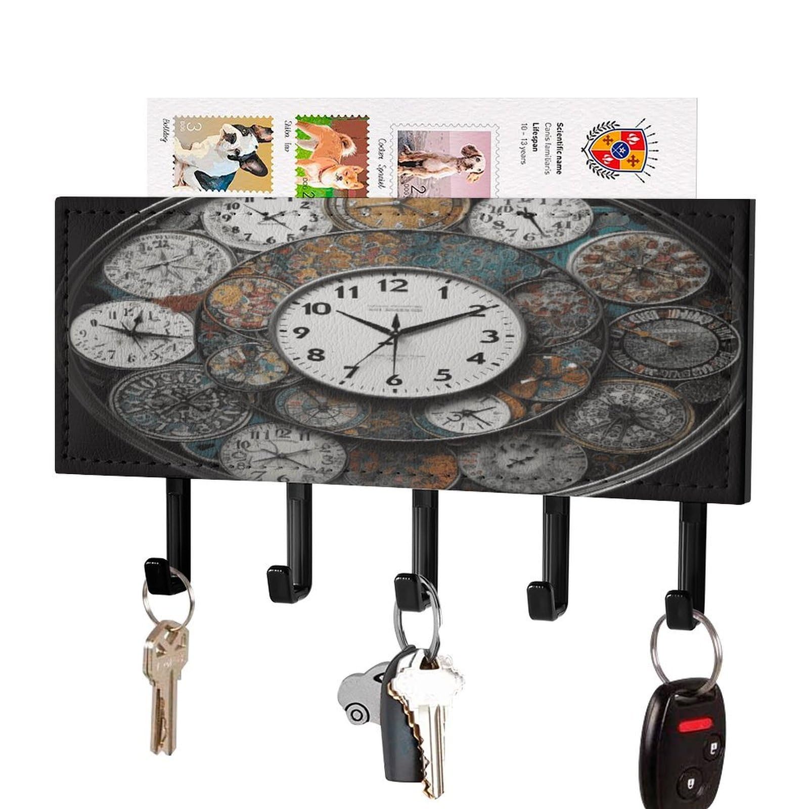 Soporte para llaves de pared con estante de metal y organizador de correo