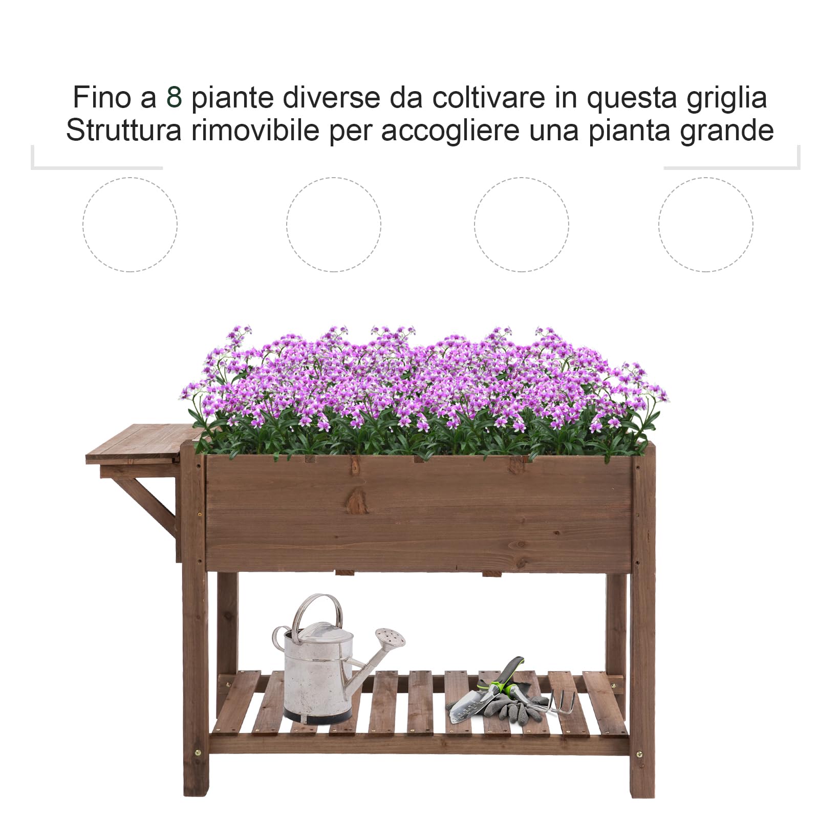 Outsunny Letto per Orto Rialzato in Legno con Ripiano 123x54x80cm Marrone | Fioriera Rialzata, Pieghevole, Mensola Inferiore